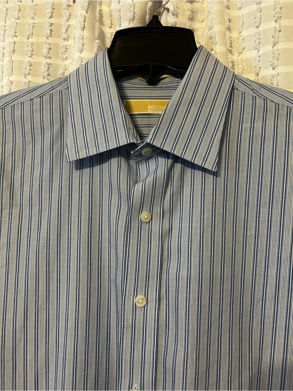 Michael Kors Mens Blue White Striped Dress Shirt 17.5 32/33 XL Long Sleeve